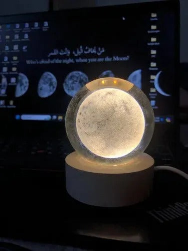 3D Galaxy Crystal Ball Lamp with Wooden LED