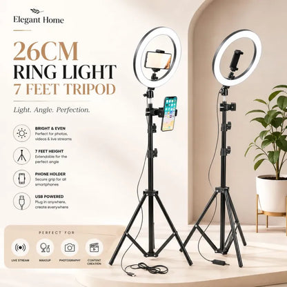 7 Feet Tripod with 26 CM Selfie Ring Light and Mobile Holder
