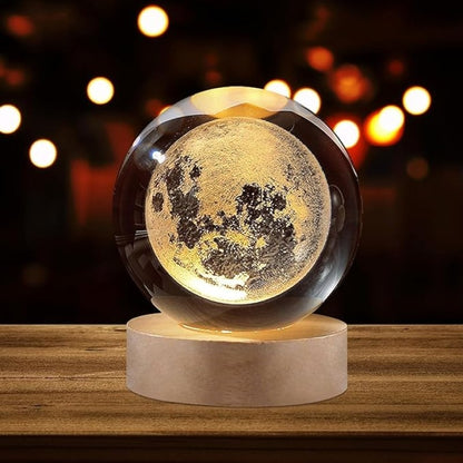 3D Galaxy Crystal Ball Lamp with Wooden LED