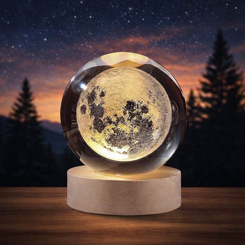3D Galaxy Crystal Ball Lamp with Wooden LED