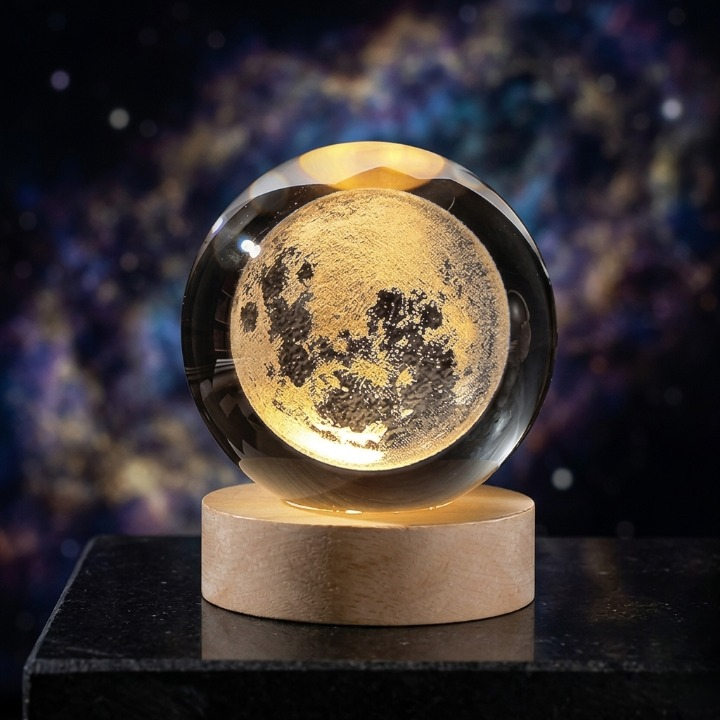 3D Galaxy Crystal Ball Lamp with Wooden LED