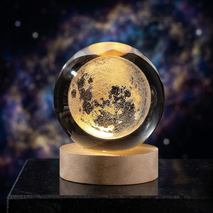 3D Galaxy Crystal Ball Lamp with Wooden LED