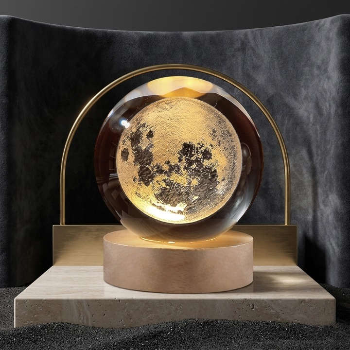 3D Galaxy Crystal Ball Lamp with Wooden LED