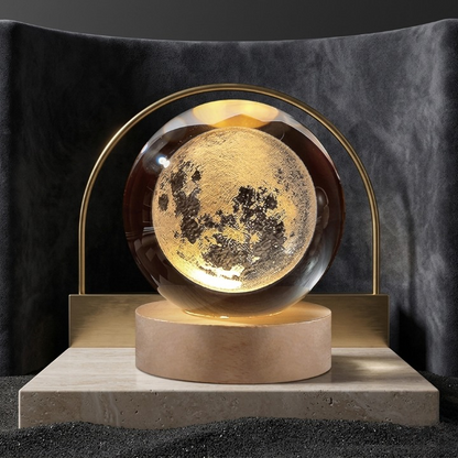3D Galaxy Crystal Ball Lamp with Wooden LED