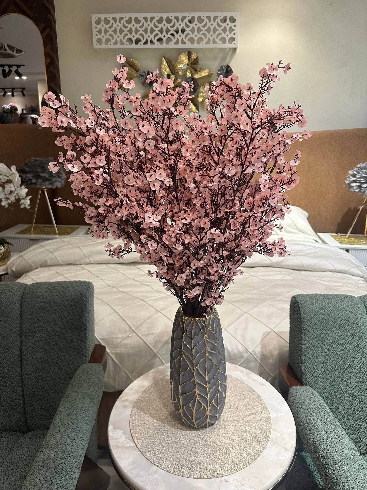 Artificial Cherry Blossom Flower Arrangement with Decorative Vase
