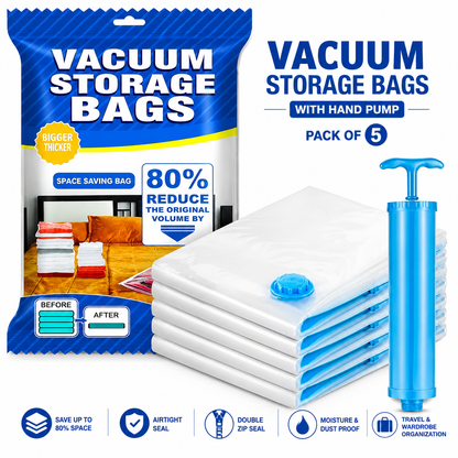 Compression Bags for Clothes, Blankets & Bedding | 5-Pack