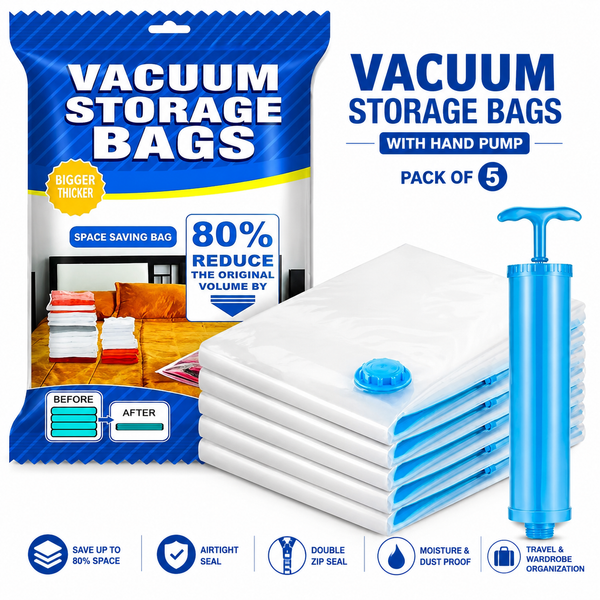Compression Bags for Clothes, Blankets & Bedding | 5-Pack