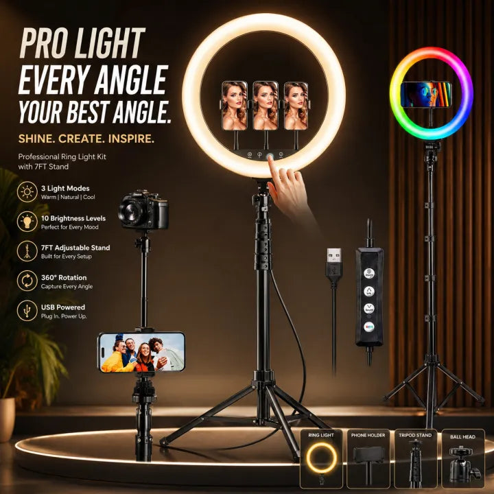 7 Feet Tripod with 26 CM Selfie Ring Light and Mobile Holder