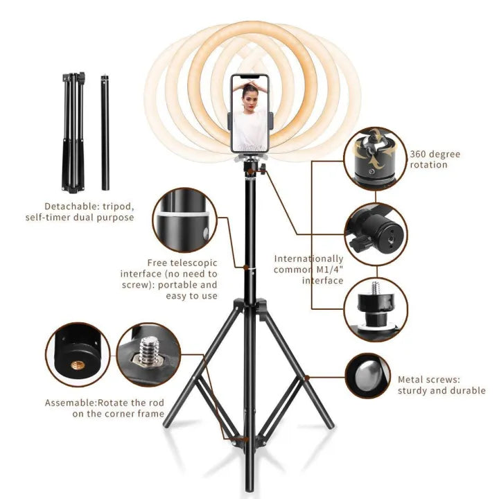7 Feet Tripod with 26 CM Selfie Ring Light and Mobile Holder
