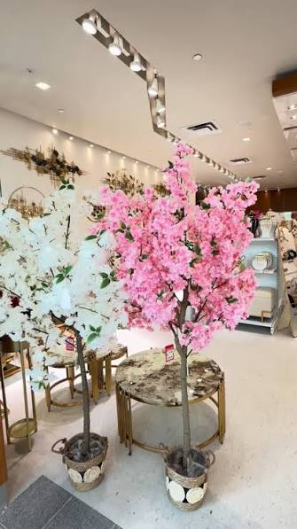 Artificial Cherry Blossom Flower Arrangement with Decorative Vase